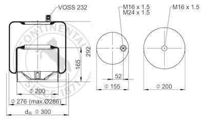 Contitech 4390 N P21. Подушка воздушная со стаканом; (1 штуц. / 1 отв.); стакан руб.200; Actros VOSS 232
