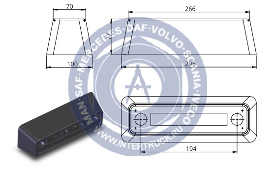 NEVPA. 1531201009 Отбойник прямоугольный резиновый 295х100 H 77mm 153-12-01-009