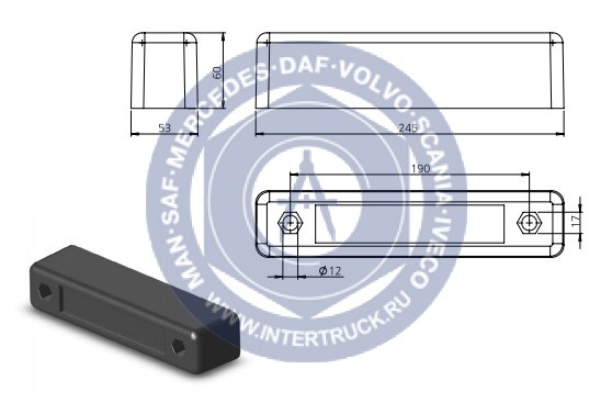 NEVPA. 1531201011 Отбойник прямоугольный резиновый 245х53 H 60mm 153-12-01-011